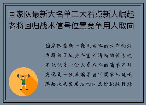 国家队最新大名单三大看点新人崛起老将回归战术信号位置竞争用人取向